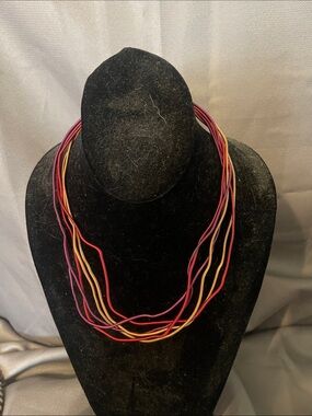 Multi-Strand memory wire necklace Sandrine Giraud vintage 19” purple orange red